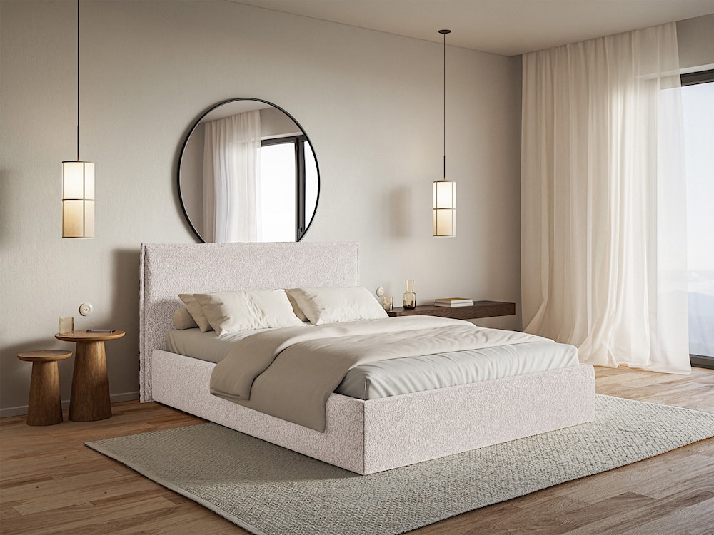 Łóżko tapicerowane 200x200 cm Softie Slim z pojemnikiem beżowe szenil stelaż metalowy  - zdjęcie 2