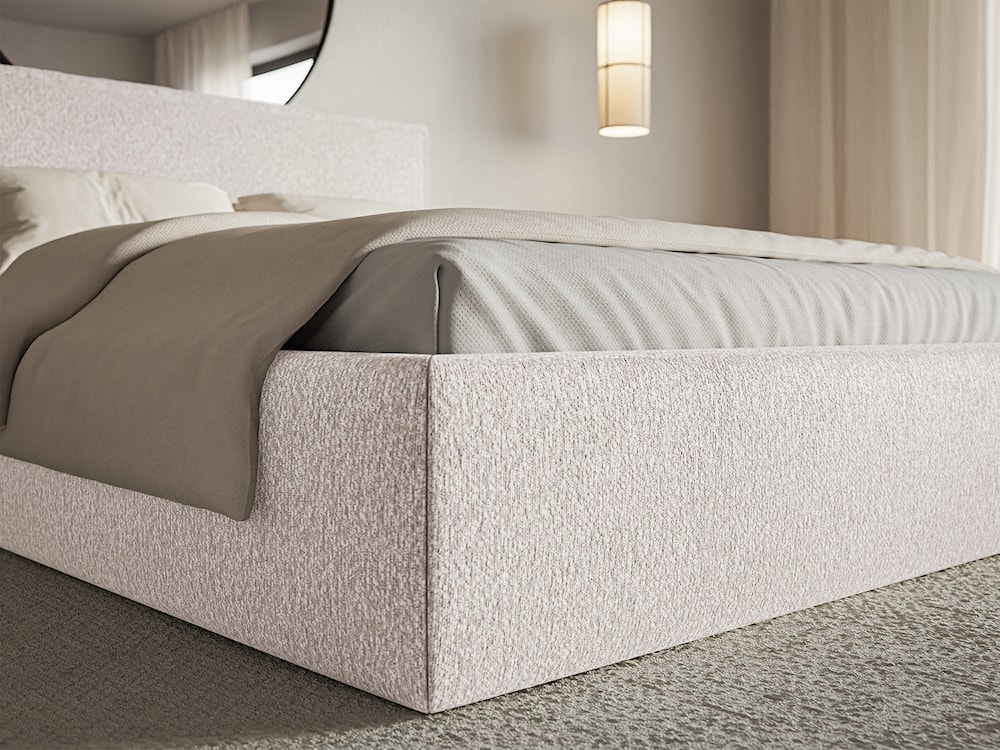 Łóżko tapicerowane 200x200 cm Softie Slim z pojemnikiem beżowe szenil stelaż metalowy  - zdjęcie 5
