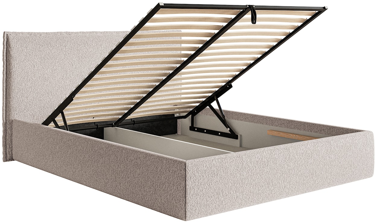 Łóżko tapicerowane 200x200 cm Softie Slim z pojemnikiem beżowe szenil stelaż metalowy  - zdjęcie 6