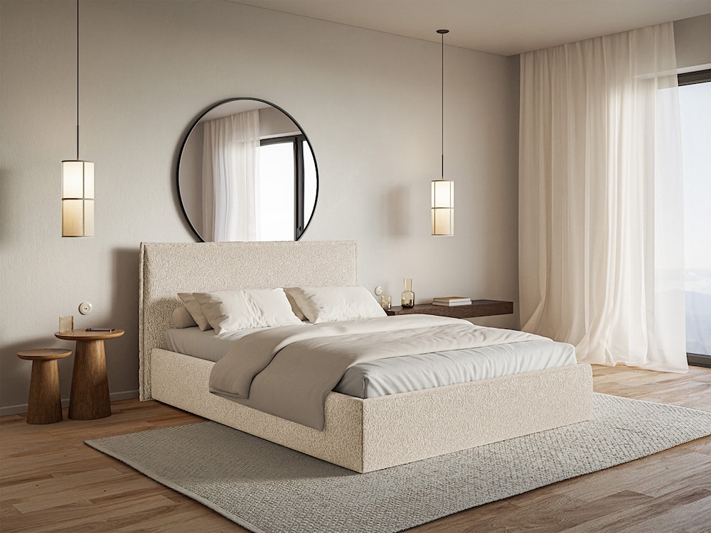 Łóżko tapicerowane 140x200 cm Softie Slim z pojemnikiem jasnobeżowe szenil stelaż metalowy  - zdjęcie 2