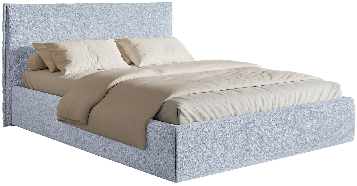 Łóżko tapicerowane 200x200 cm Softie Slim z pojemnikiem błękitne szenil stelaż metalowy 
