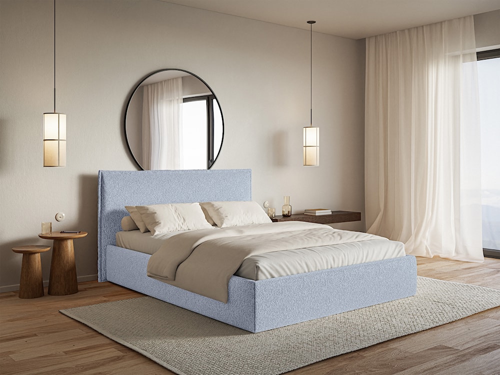 Łóżko tapicerowane 200x200 cm Softie Slim z pojemnikiem błękitne szenil stelaż metalowy  - zdjęcie 2