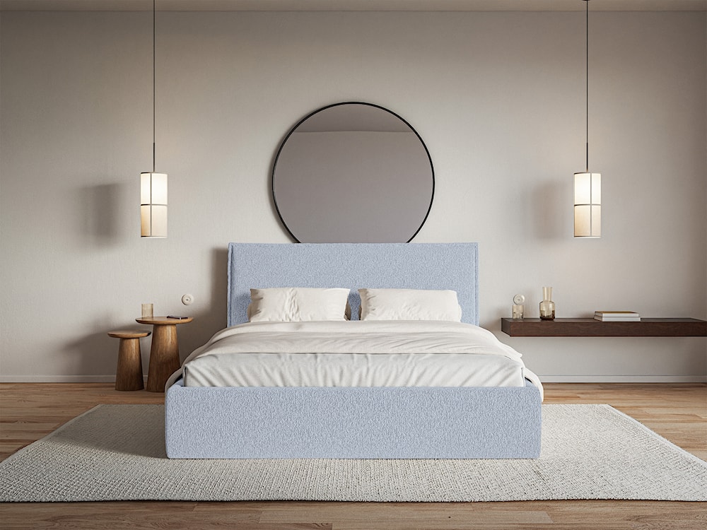 Łóżko tapicerowane 200x200 cm Softie Slim z pojemnikiem błękitne szenil stelaż metalowy  - zdjęcie 3