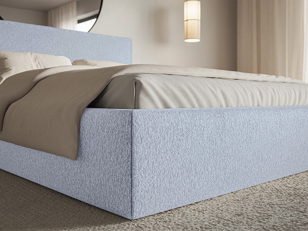 Łóżko tapicerowane 200x200 cm Softie Slim z pojemnikiem błękitne szenil stelaż metalowy  - zdjęcie 5