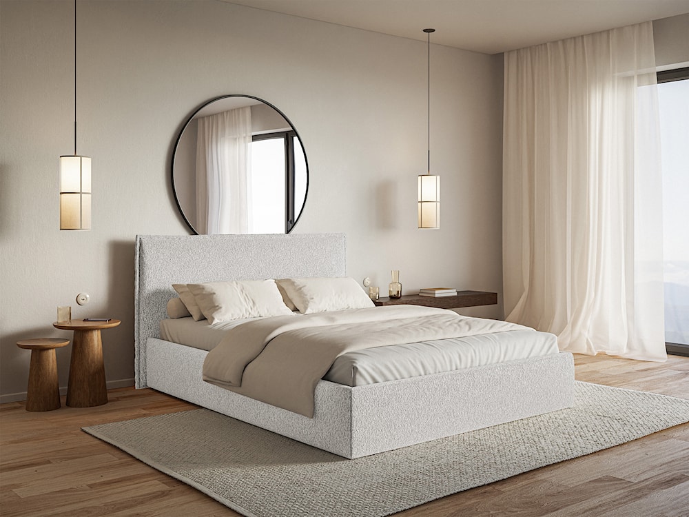 Łóżko tapicerowane 180x200 cm Softie Slim z pojemnikiem jasnoszare szenil stelaż metalowy  - zdjęcie 2