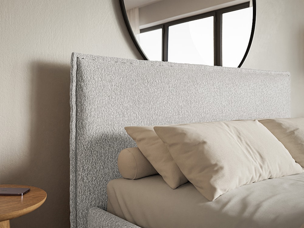 Łóżko tapicerowane 180x200 cm Softie Slim z pojemnikiem jasnoszare szenil stelaż metalowy  - zdjęcie 4