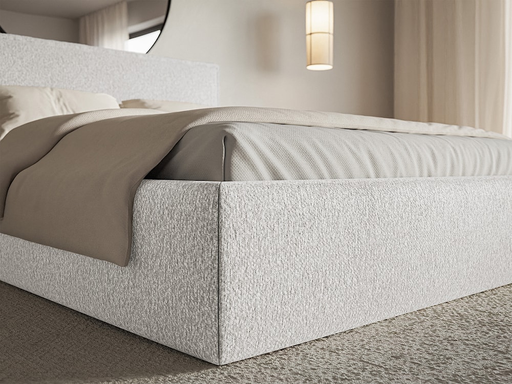 Łóżko tapicerowane 180x200 cm Softie Slim z pojemnikiem jasnoszare szenil stelaż metalowy  - zdjęcie 5