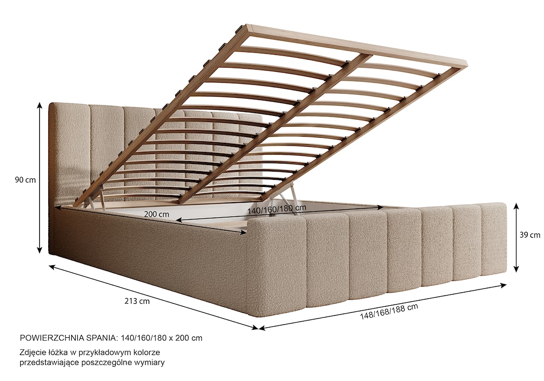 Łóżko tapicerowane 160x200 cm Neroma beżowe z pojemnikiem stelaż drewniany boucle nogi czarne  - zdjęcie 5