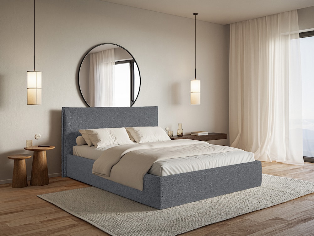 Łóżko tapicerowane 200x200 cm Softie Slim z pojemnikiem grafitowe szenil stelaż metalowy  - zdjęcie 2