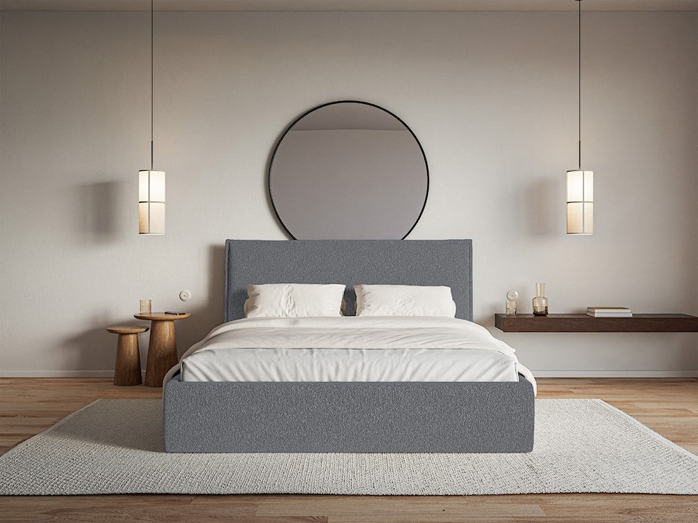 Łóżko tapicerowane 200x200 cm Softie Slim z pojemnikiem grafitowe szenil stelaż metalowy  - zdjęcie 3