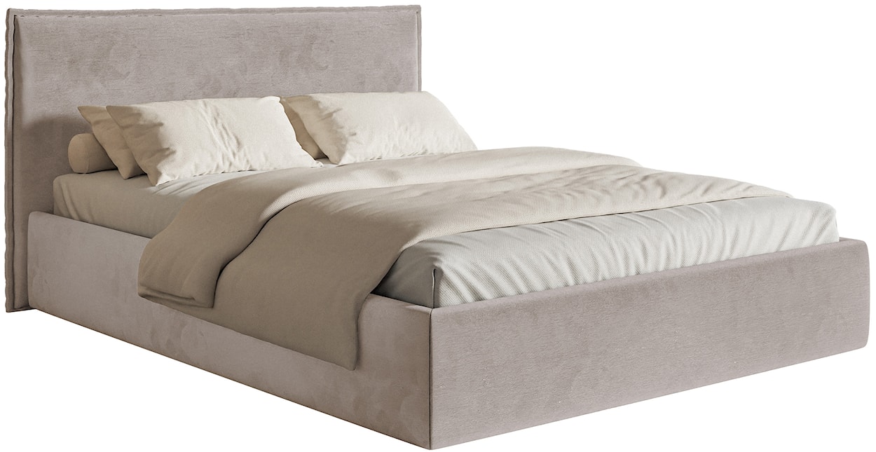 Łóżko tapicerowane 140x200 cm Softie Slim z pojemnikiem szarobrązowe welur hydrofobowy stelaż metalowy 
