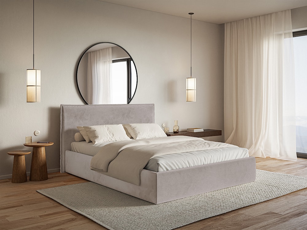 Łóżko tapicerowane 140x200 cm Softie Slim z pojemnikiem szarobrązowe welur hydrofobowy stelaż metalowy  - zdjęcie 2