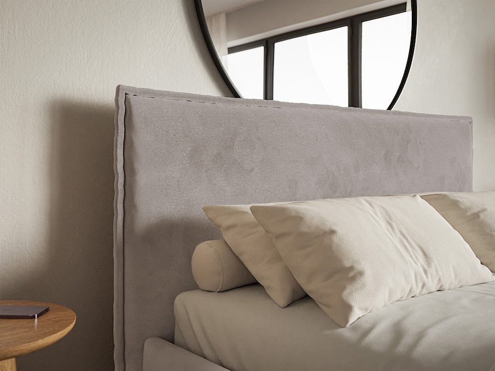 Łóżko tapicerowane 140x200 cm Softie Slim z pojemnikiem szarobrązowe welur hydrofobowy stelaż metalowy  - zdjęcie 4