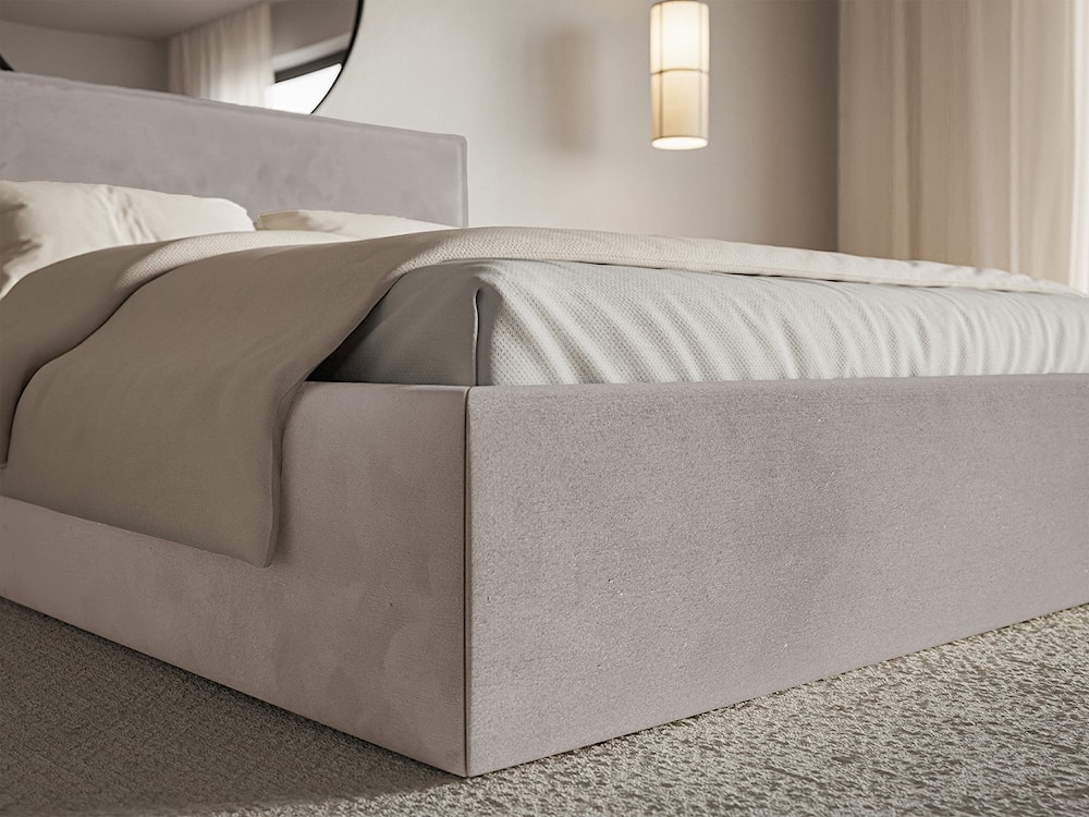 Łóżko tapicerowane 140x200 cm Softie Slim z pojemnikiem szarobrązowe welur hydrofobowy stelaż metalowy  - zdjęcie 5