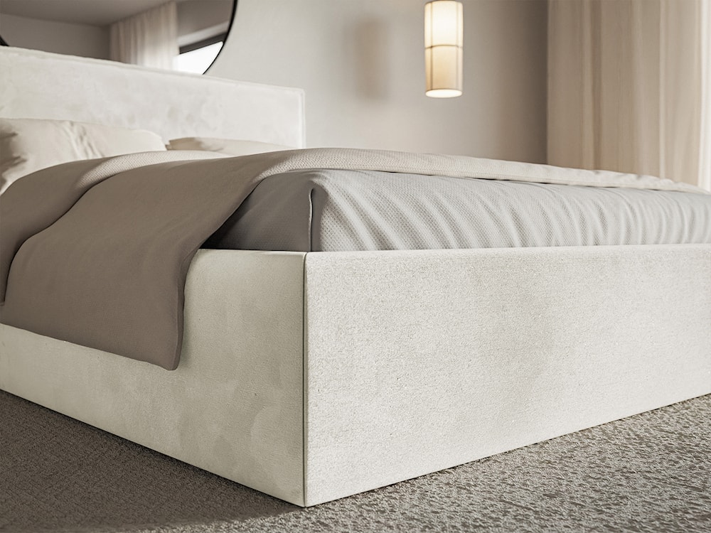 Łóżko tapicerowane 140x200 cm Softie Slim z pojemnikiem szarobeżowe welur hydrofobowy stelaż metalowy  - zdjęcie 5