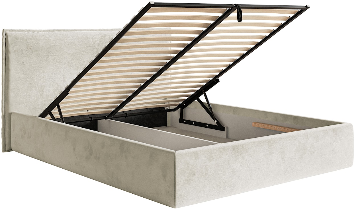 Łóżko tapicerowane 140x200 cm Softie Slim z pojemnikiem szarobeżowe welur hydrofobowy stelaż metalowy  - zdjęcie 6