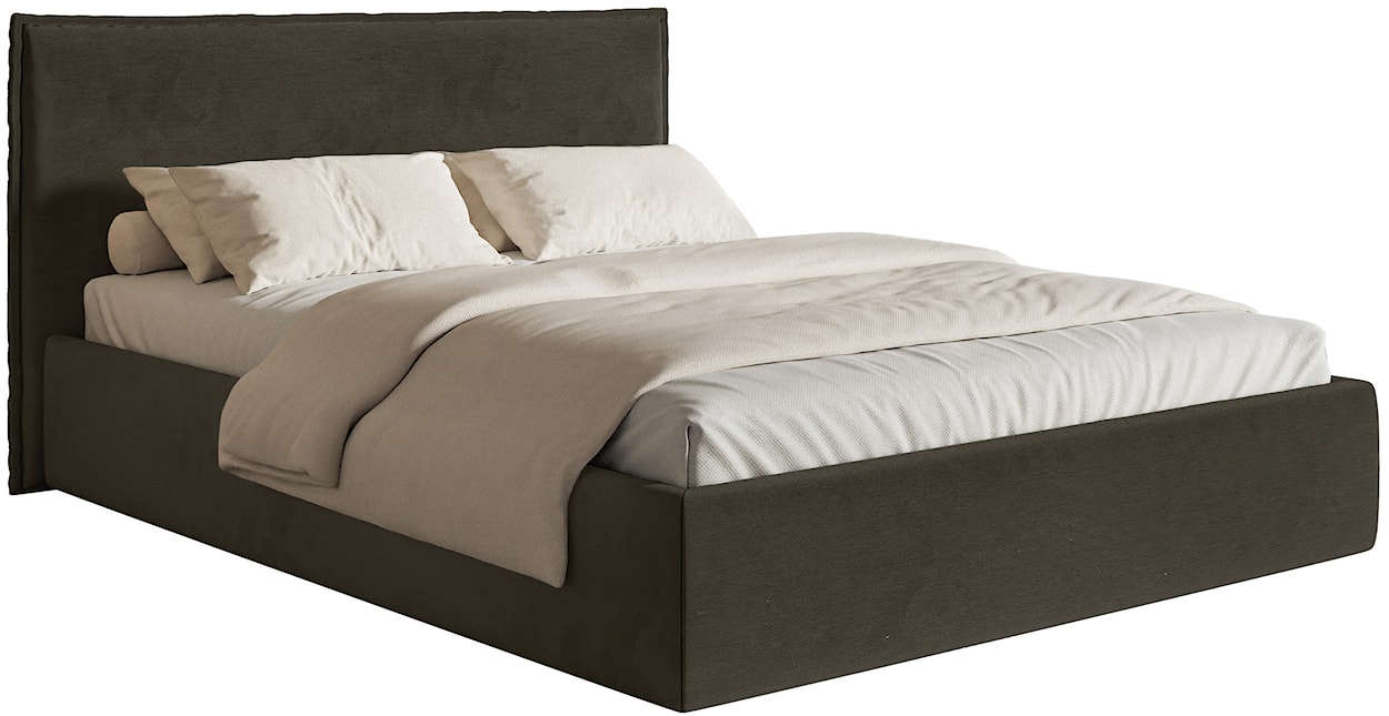 Łóżko tapicerowane 140x200 cm Softie Slim z pojemnikiem ciemnozielone welur hydrofobowy stelaż metalowy 
