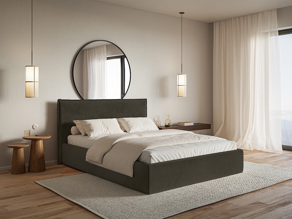 Łóżko tapicerowane 140x200 cm Softie Slim z pojemnikiem ciemnozielone welur hydrofobowy stelaż metalowy  - zdjęcie 2