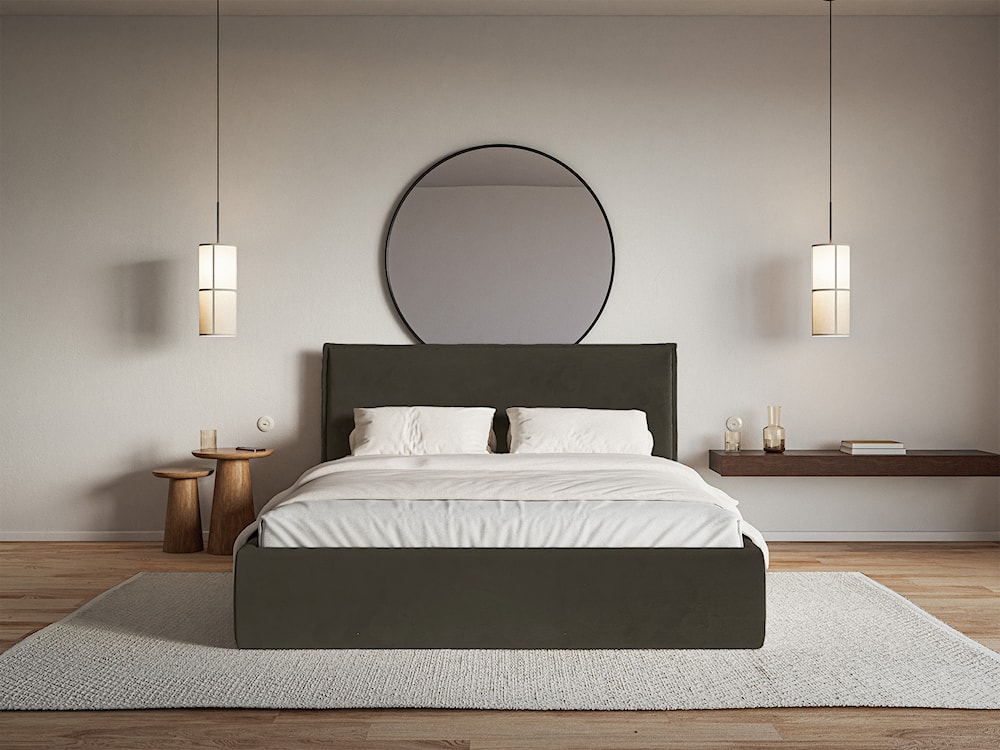 Łóżko tapicerowane 140x200 cm Softie Slim z pojemnikiem ciemnozielone welur hydrofobowy stelaż metalowy  - zdjęcie 3
