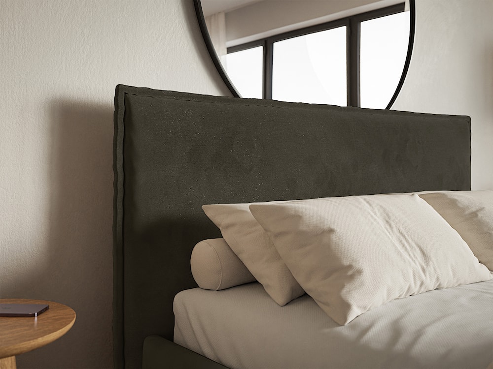 Łóżko tapicerowane 140x200 cm Softie Slim z pojemnikiem ciemnozielone welur hydrofobowy stelaż metalowy  - zdjęcie 4