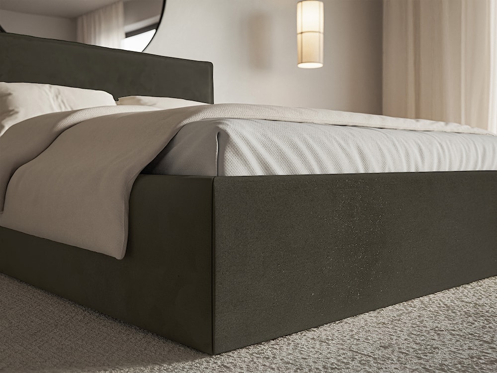 Łóżko tapicerowane 140x200 cm Softie Slim z pojemnikiem ciemnozielone welur hydrofobowy stelaż metalowy  - zdjęcie 5