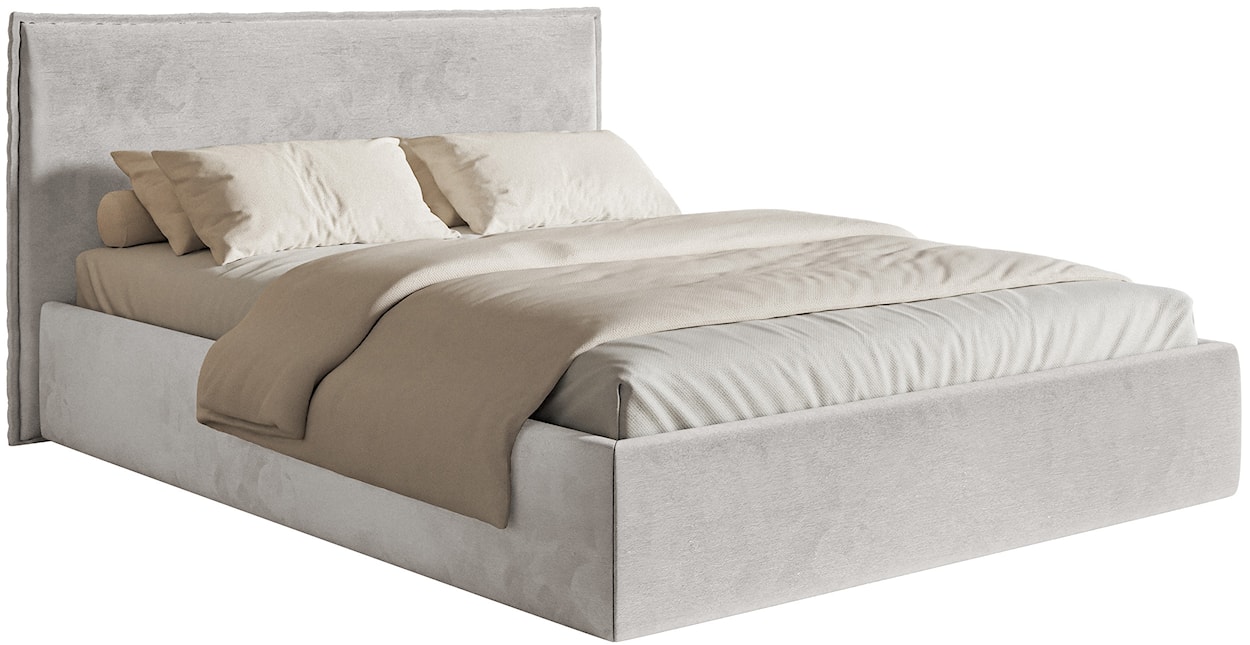 Łóżko tapicerowane 200x200 cm Softie Slim z pojemnikiem jasnoszarobrązowe welur hydrofobowy stelaż metalowy 
