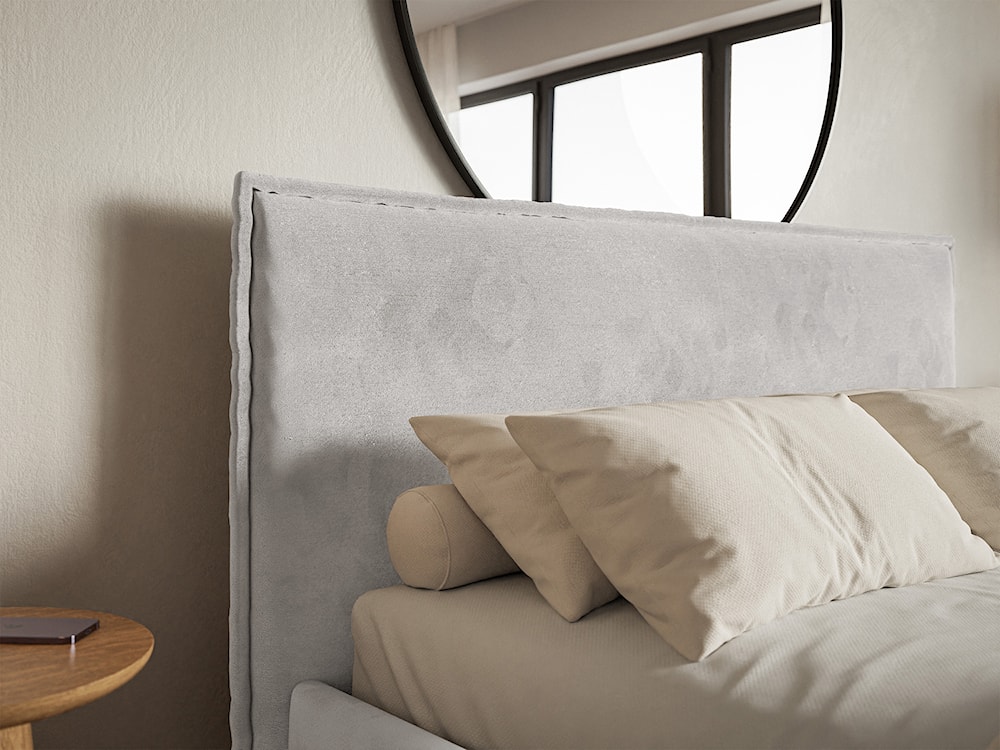 Łóżko tapicerowane 200x200 cm Softie Slim z pojemnikiem jasnoszarobrązowe welur hydrofobowy stelaż metalowy  - zdjęcie 4