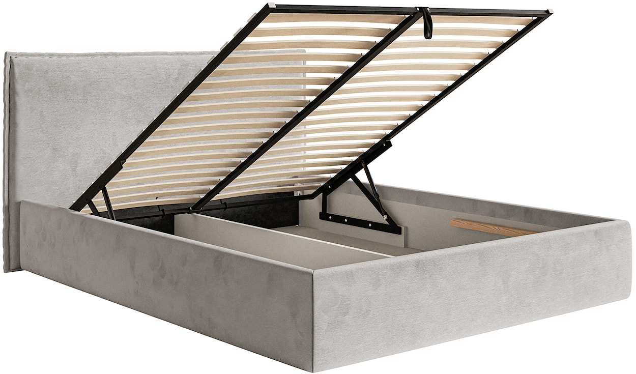 Łóżko tapicerowane 200x200 cm Softie Slim z pojemnikiem jasnoszarobrązowe welur hydrofobowy stelaż metalowy  - zdjęcie 6