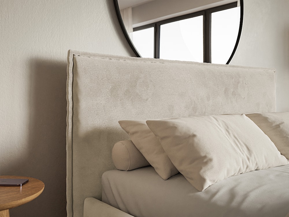 Łóżko tapicerowane 180x200 cm Softie Slim z pojemnikiem beżowe welur hydrofobowy stelaż metalowy  - zdjęcie 4