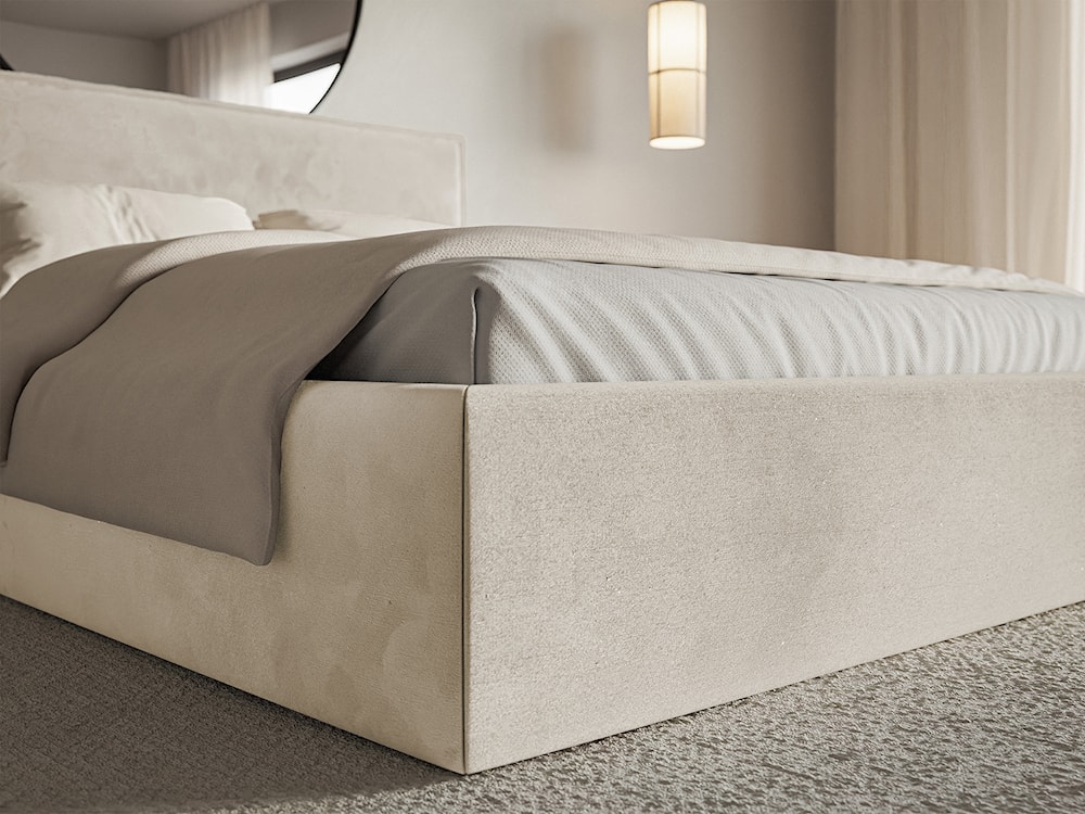 Łóżko tapicerowane 180x200 cm Softie Slim z pojemnikiem beżowe welur hydrofobowy stelaż metalowy  - zdjęcie 5