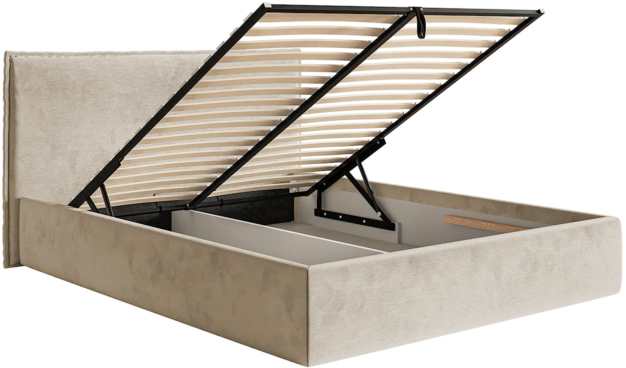 Łóżko tapicerowane 180x200 cm Softie Slim z pojemnikiem beżowe welur hydrofobowy stelaż metalowy  - zdjęcie 6