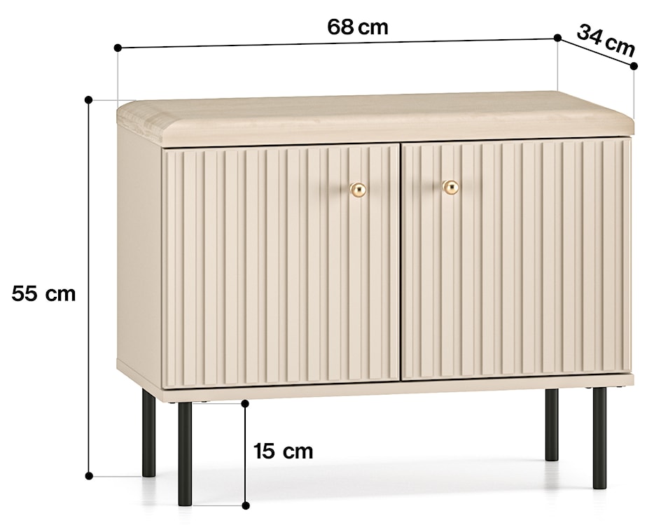 Szafka na buty Caletto 68 cm z siedziskiem ozdobne lamele beżowa  - zdjęcie 8
