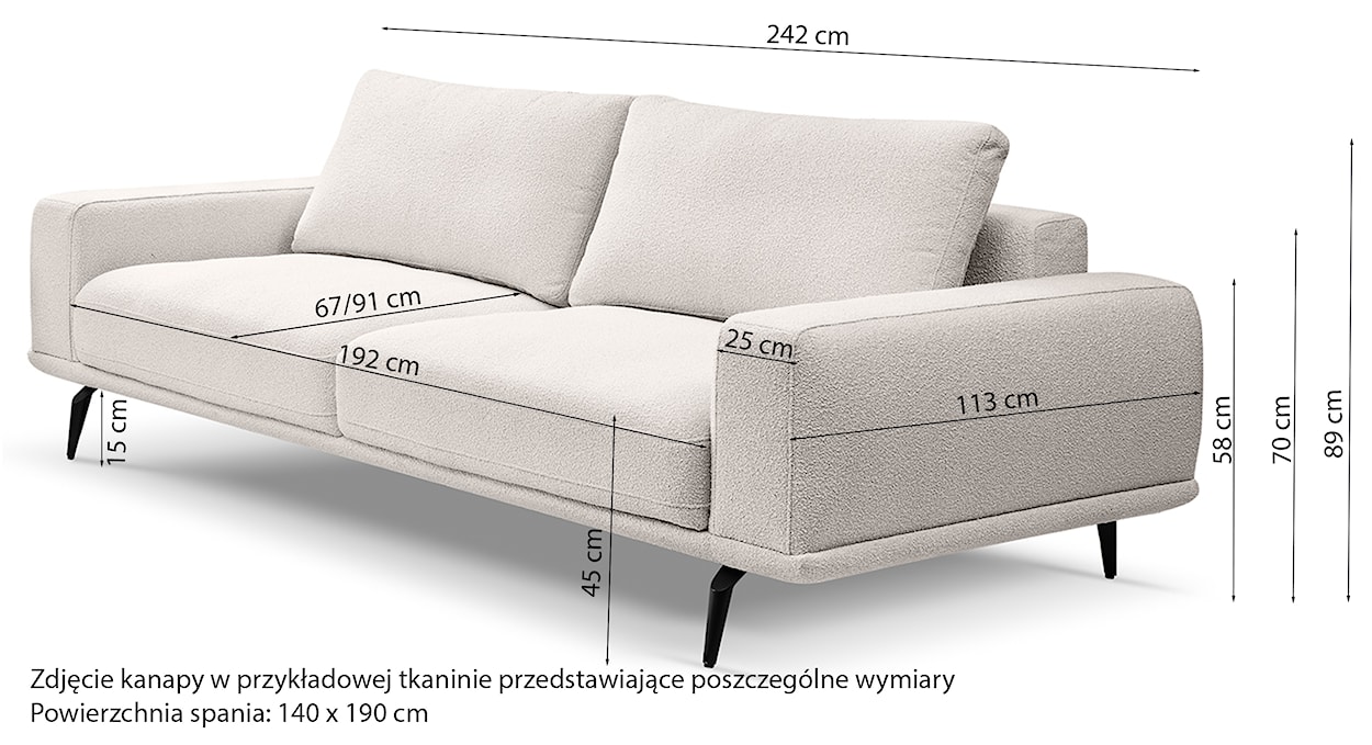 Kanapa trzyosobowa Selline z funkcją spania khaki boucle  - zdjęcie 4
