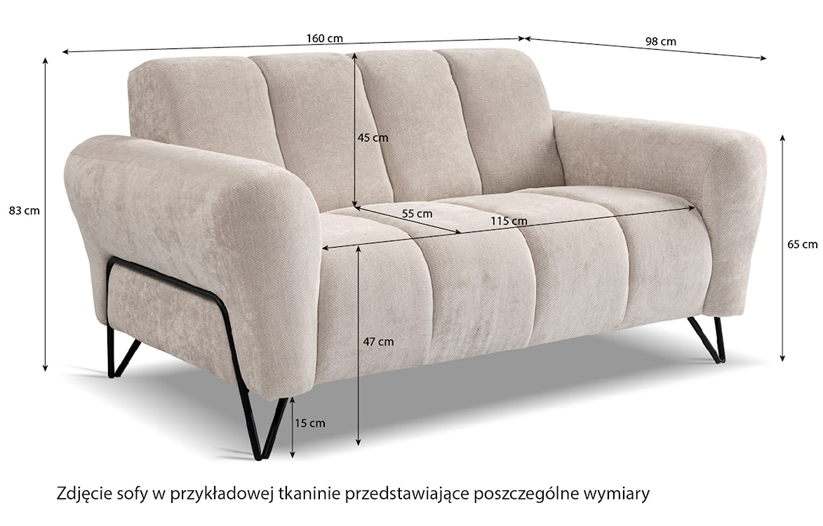 Sofa dwuosobowa Volare szara szenil  - zdjęcie 4