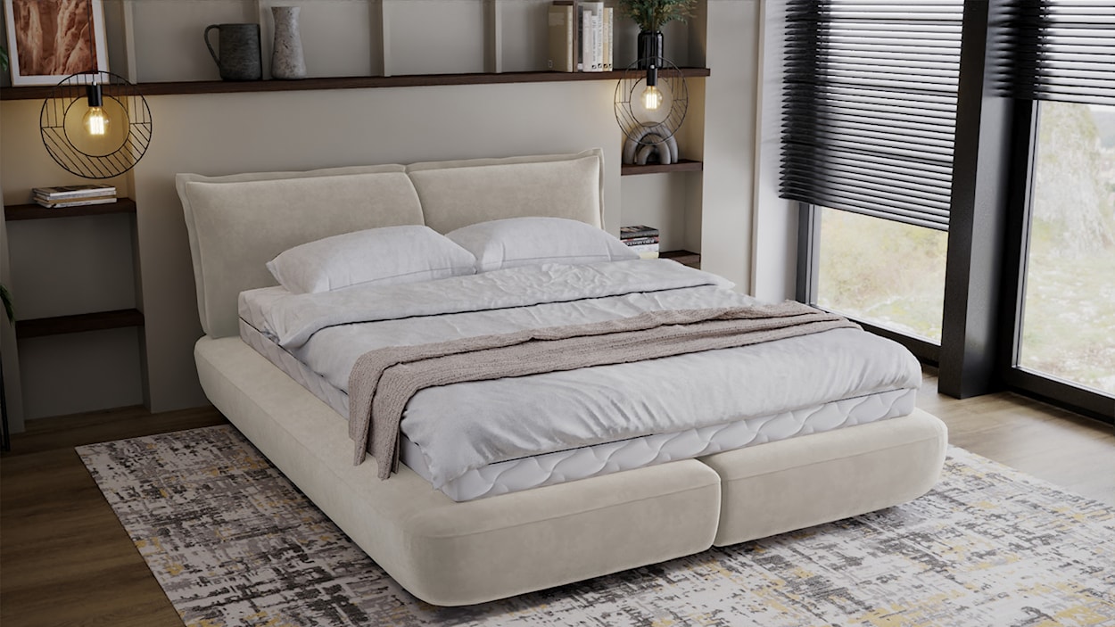 Łóżko tapicerowane 140x200 cm Borbela jasnobeżowe łatwoczyszczące  - zdjęcie 3