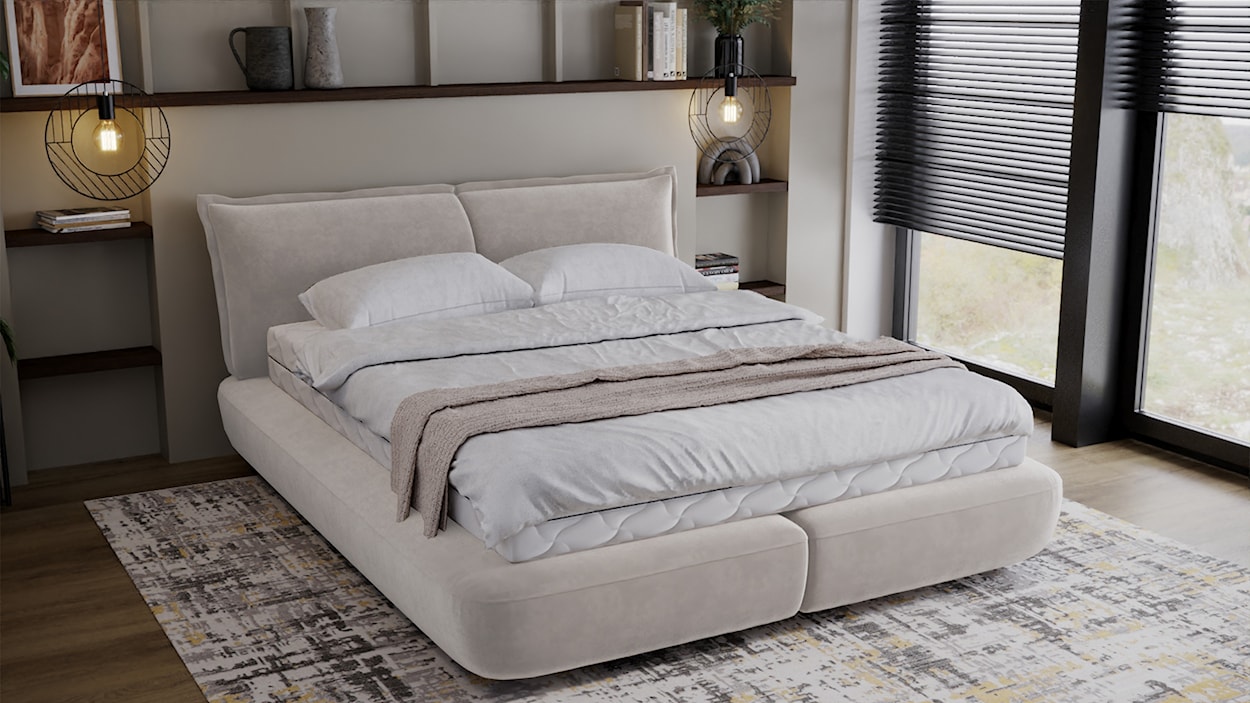 Łóżko tapicerowane 160x200 cm Borbela kremowe łatwoczyszczące  - zdjęcie 3