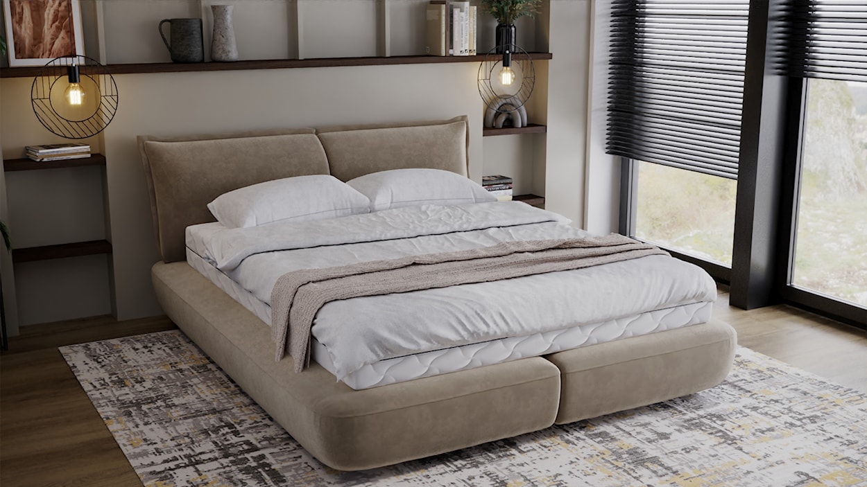 Łóżko tapicerowane 140x200 cm Borbela beżowe łatwoczyszczące  - zdjęcie 3