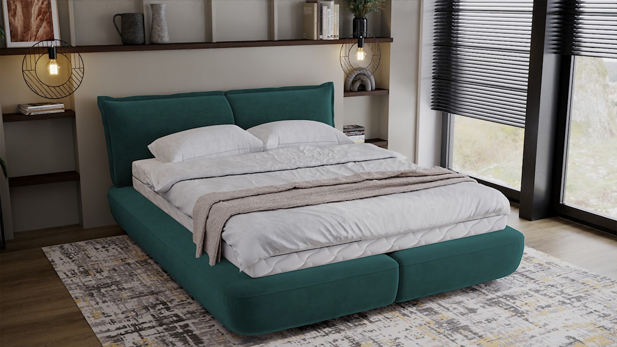Łóżko tapicerowane 160x200 cm Borbela turkusowe łatwoczyszczące  - zdjęcie 3