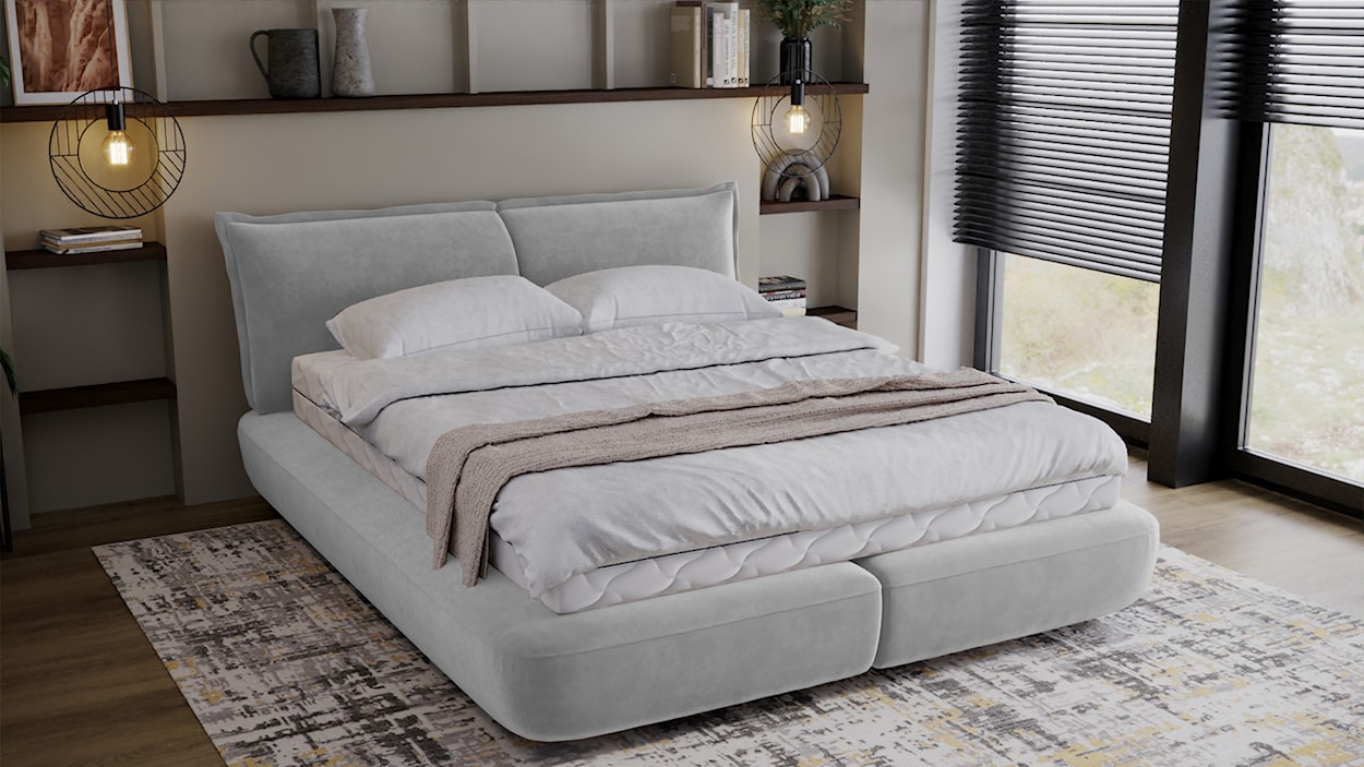 Łóżko tapicerowane 180x200 cm Borbela jasnoszare łatwoszczyszczące  - zdjęcie 3