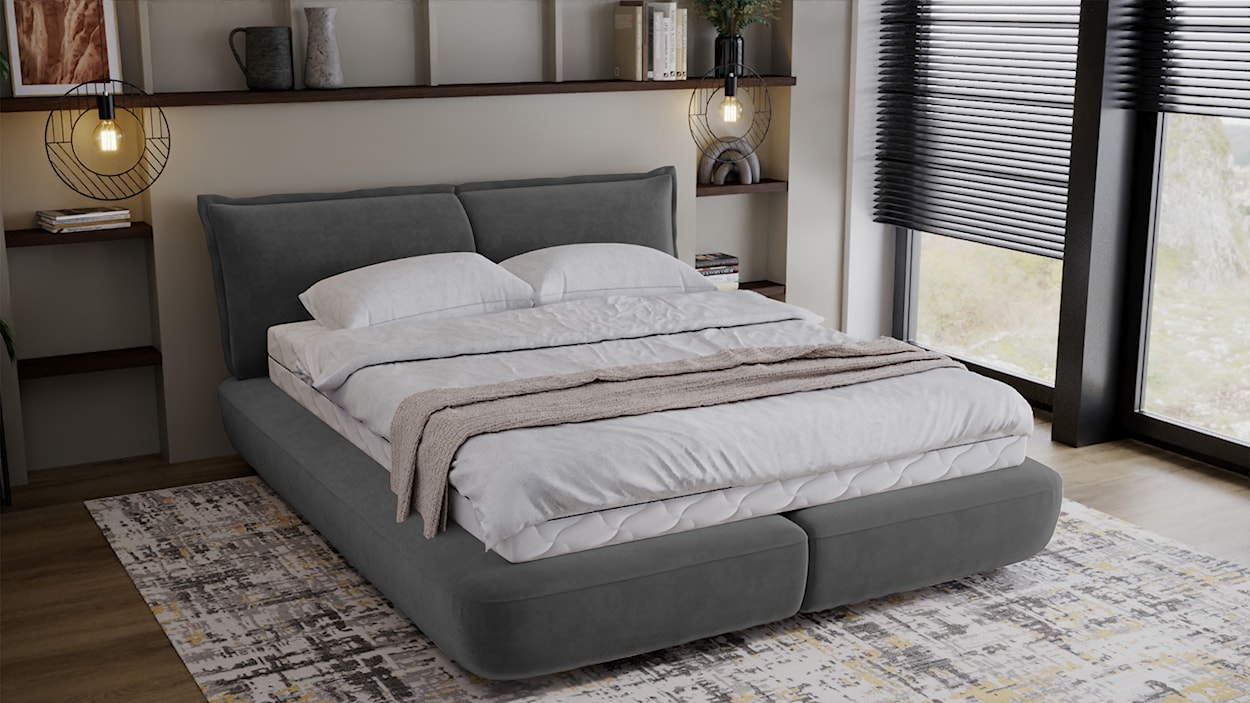 Łóżko tapicerowane 160x200 cm Borbela ciemnoszare łatwoczyszczące  - zdjęcie 3
