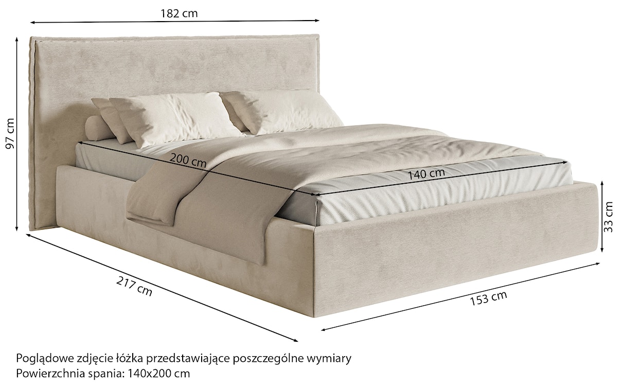 Łóżko tapicerowane 140x200 cm Softie z pojemnikiem szarobeżowe welur hydrofobowy stelaż metalowy  - zdjęcie 7