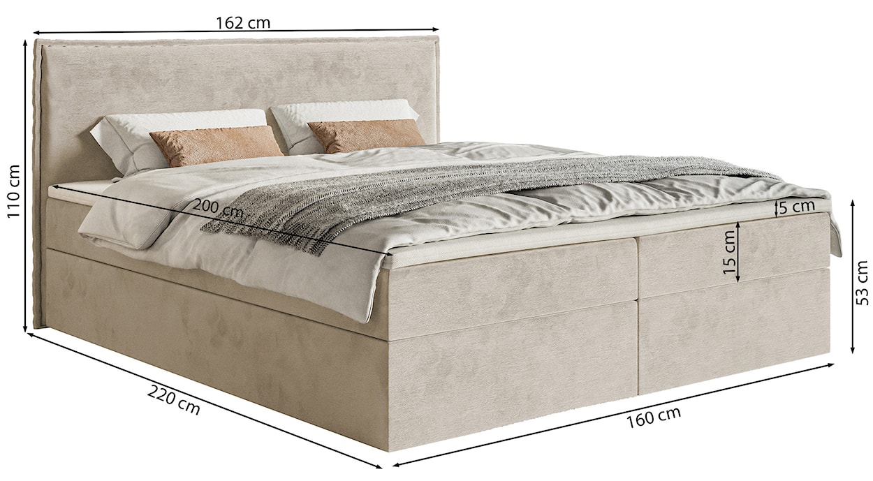 Łóżko kontynentalne 160x200 cm Softie z pojemnikami i topperem jasnoszare welur hydrofobowy   - zdjęcie 7