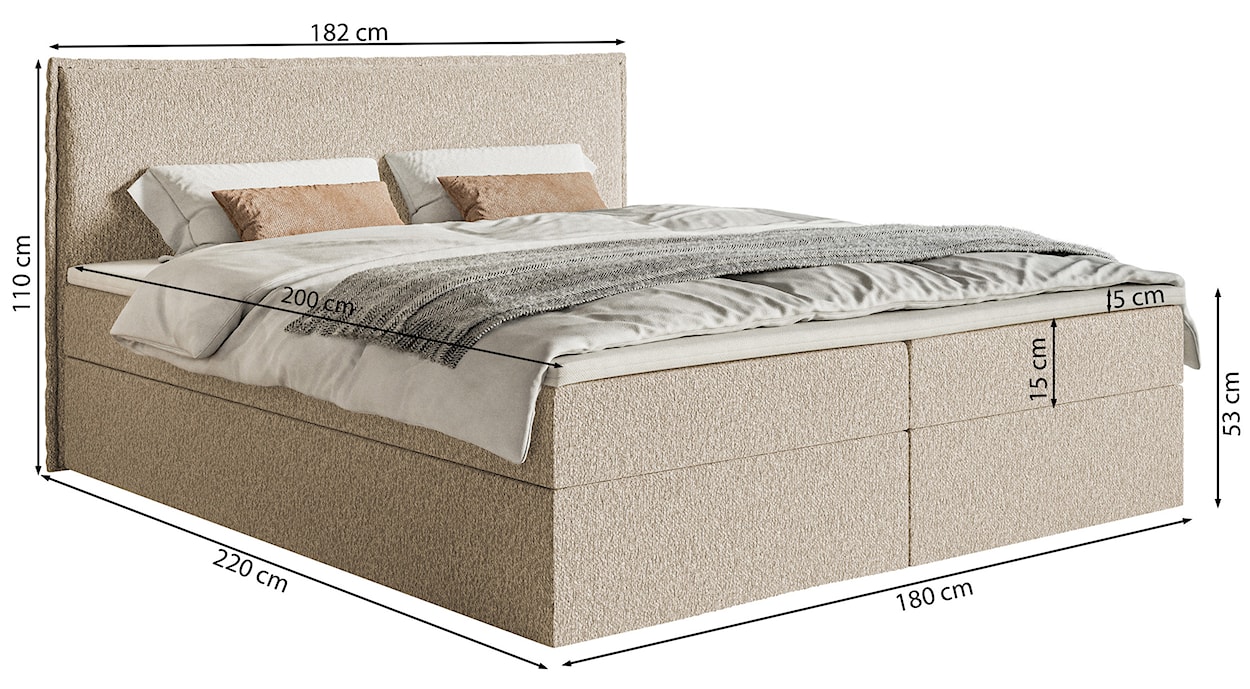 Łóżko kontynentalne 180x200 cm Softie z pojemnikami i topperem grafitowe szenil   - zdjęcie 7
