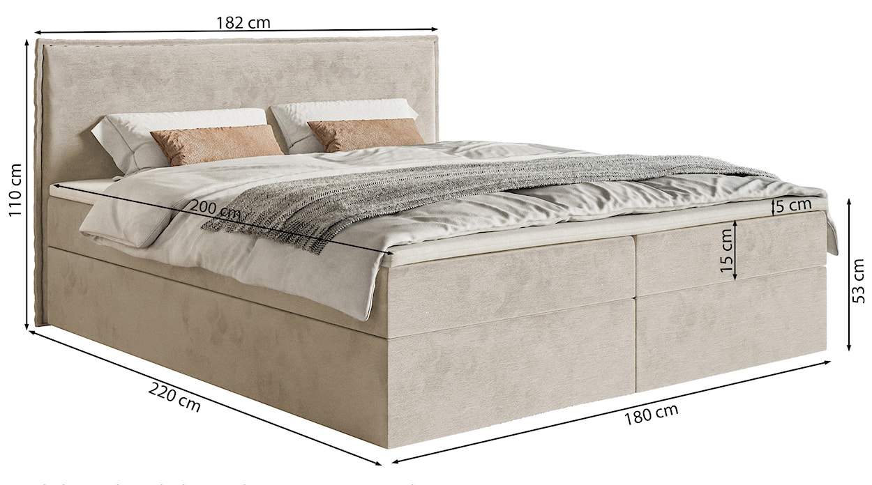 Łóżko kontynentalne 180x200 cm Softie z pojemnikami i topperem szarobeżowe welur hydrofobowy   - zdjęcie 7