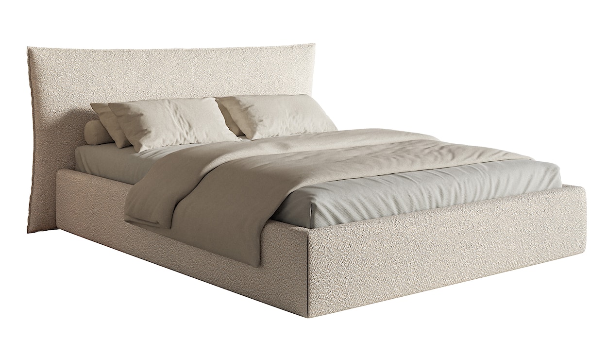 Łóżko tapicerowane 180x200 cm Softie z pojemnikiem stelaż metalowy jasnobeżowe boucle