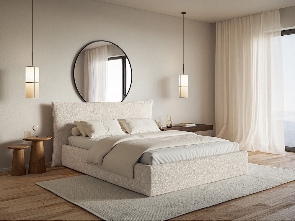 Łóżko tapicerowane 140x200 cm Softie z pojemnikiem stelaż metalowy jasnobeżowe boucle  - zdjęcie 3