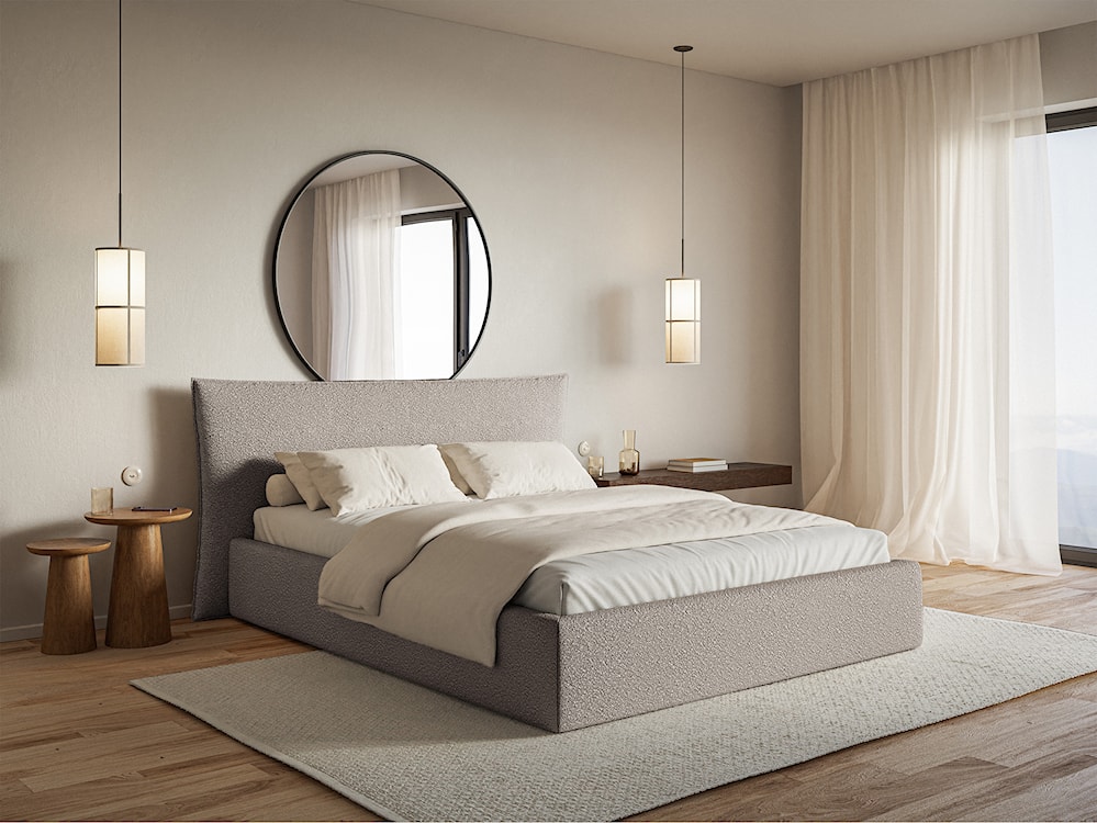 Łóżko tapicerowane 160x200 cm Softie z pojemnikiem stelaż metalowy jasnoszare boucle  - zdjęcie 3