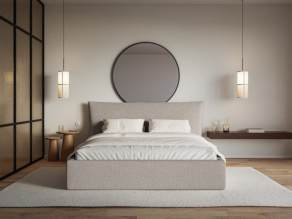 Łóżko tapicerowane 160x200 cm Softie z pojemnikiem stelaż metalowy jasnoszare boucle  - zdjęcie 2
