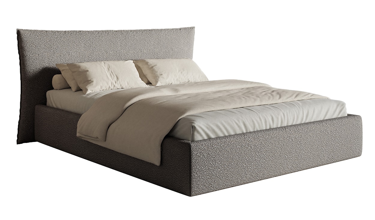 Łóżko tapicerowane 180x200 cm Softie z pojemnikiem stelaż metalowy szare boucle