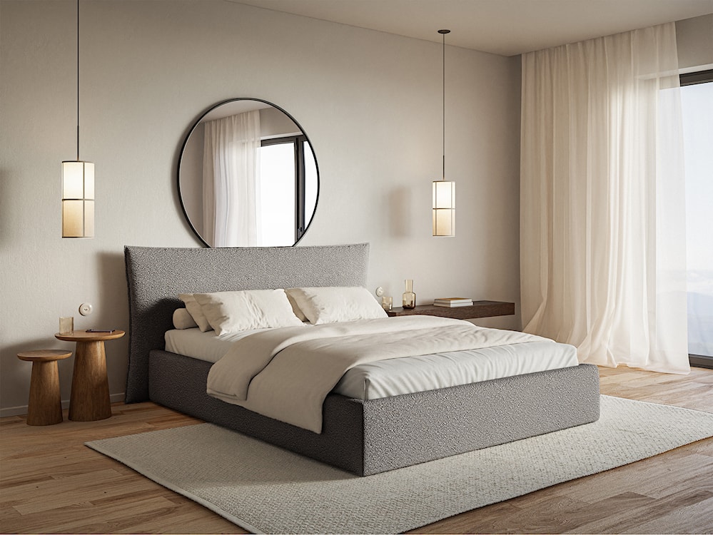 Łóżko tapicerowane 160x200 cm Softie z pojemnikiem stelaż metalowy szare boucle  - zdjęcie 3